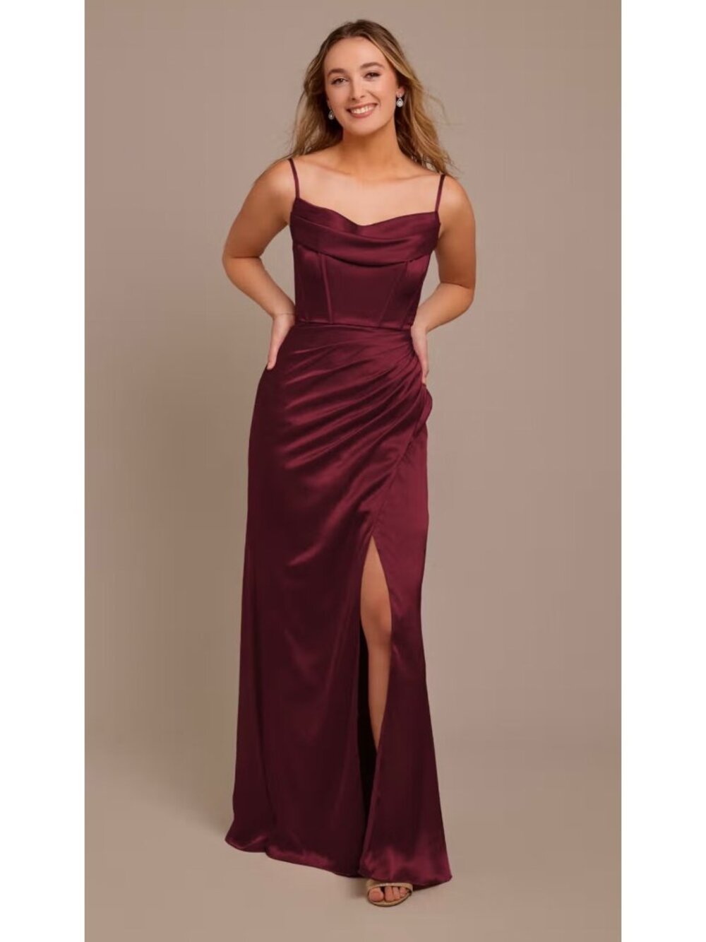 Boutique Women's Ruched Maroon Satin Prom /Bridesmaid Dress Size 6